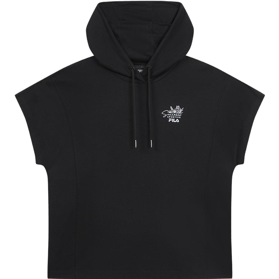 Fila 2023 Autumn New College Style Knitted Short Sleeve Hoodie Pullover Top Pure Cotton Casual Flutter Sleeve T Women Tops Black F11W338114FBK