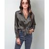 Spring Summer Satin Blouse Women Long Sleeve Shirt Faux Silk Top Casual European American Style