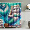 Shower Curtain Mermaid Cat Fish Tail Decoration Waterproof Home Bathroom Accessories Pet Lover Gift Idea