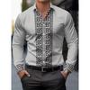 Men's Long-Sleeved Shirt with Pattern Design, Fashionable Lapel Button-Down Top, Versatile, Casual and Comfortable Men's Top