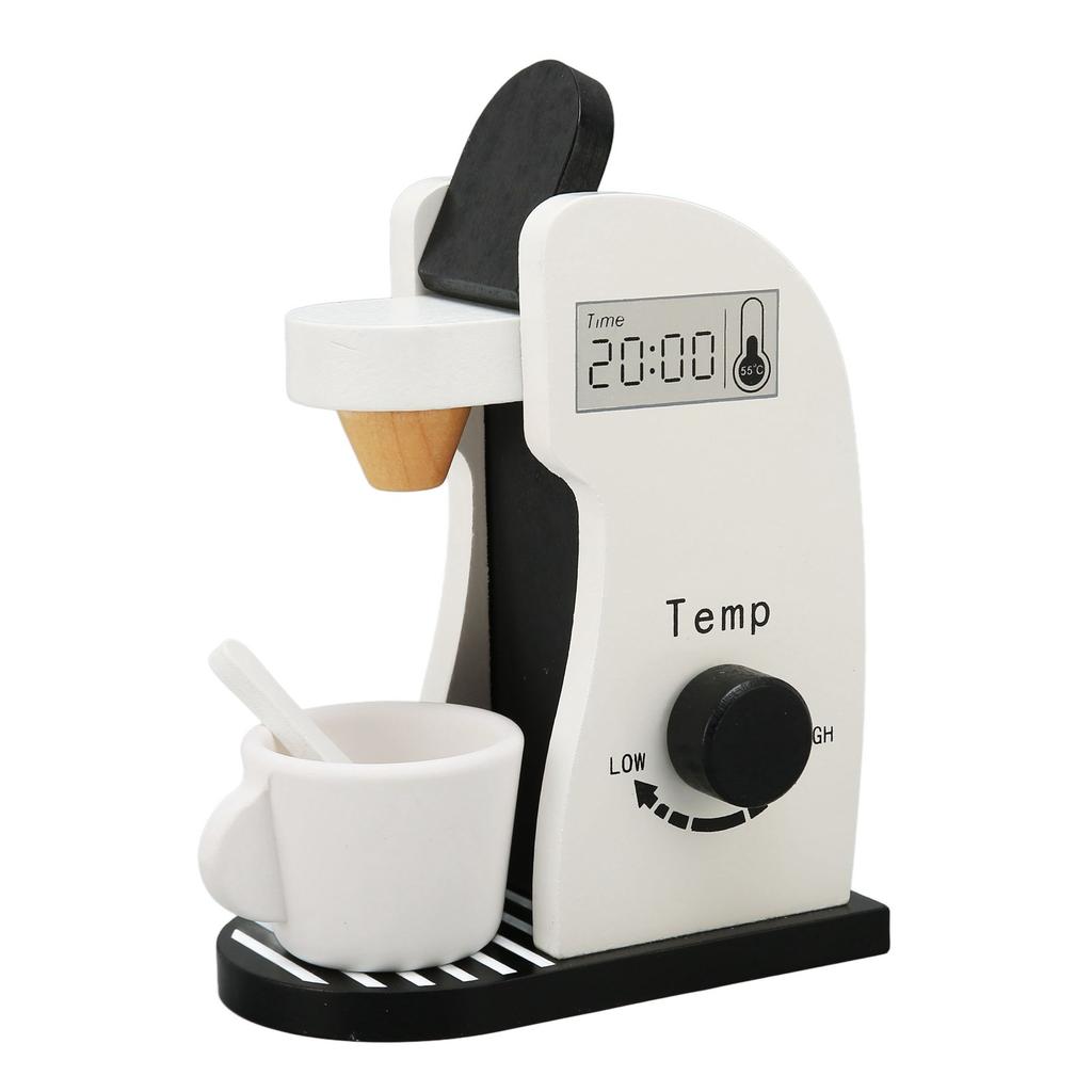 Kids Coffee Maker Playset Black White Rounded Edges Educational Wood Vivid Toddler Kitchen Playset f