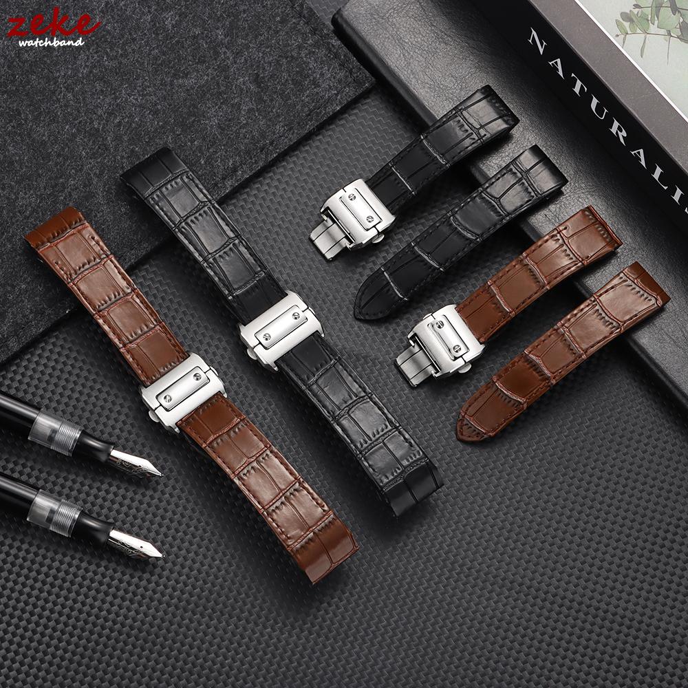 Echtes Kalbsleder Uhrenarmbänder Slub-Muster 20mm 23mm Uhrenarmband für Cartier Santos für Herren Damen Faltschließe Armband