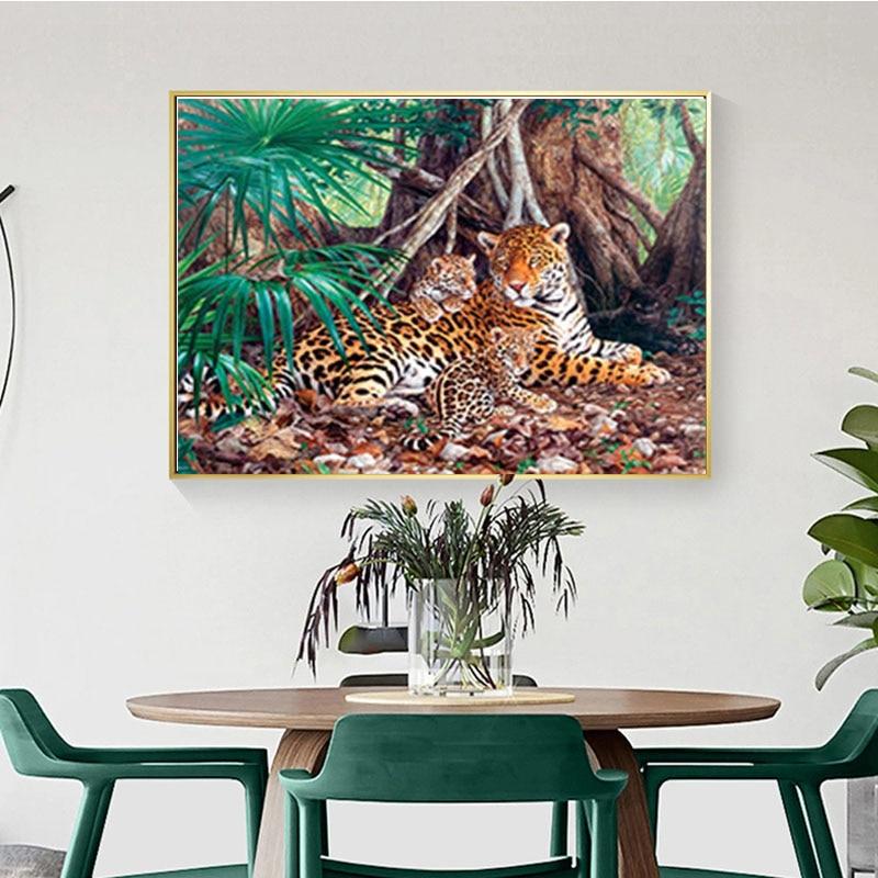 DIY 5D Diamond Painting Leopards Diamond Embroidery Forest Animal Cross Stitch Full Round Drill Resin Home Decor Art Gift