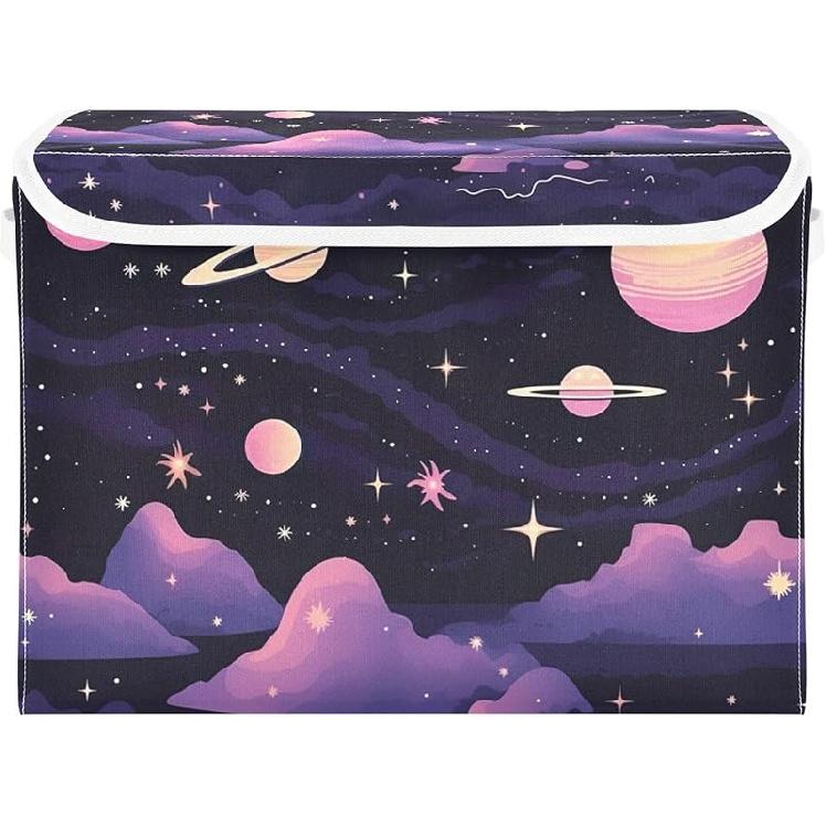 xigua Vintage Colorful Herbs and Wild Flowers Floral Storage Bins with Lids and Carrying Handle,Foldable Storage Boxes Organizer Containers Baskets 16.5*12.6*11.8 inch