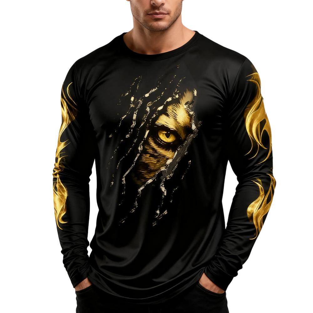 Men's Clothing 3D Printed Flame-printed T-shirt Casual Round-neck Long-sleeve Top for Daily Wear Streetwear Sports T-shirt Y2k