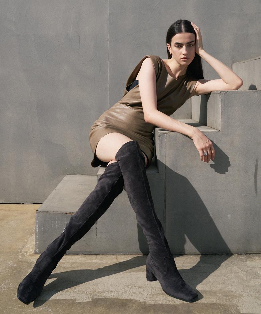 Moodnight Nora Span Knee-High Boots Suede - 3 Colors 6.5Cm Suede Spandex Knee-High Boots