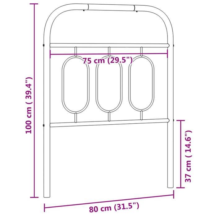 VidaXL Tête de lit métal noir 75 cm, tête de lit en métal, tête de lit noire,, tête de lit pour lit simple 377143