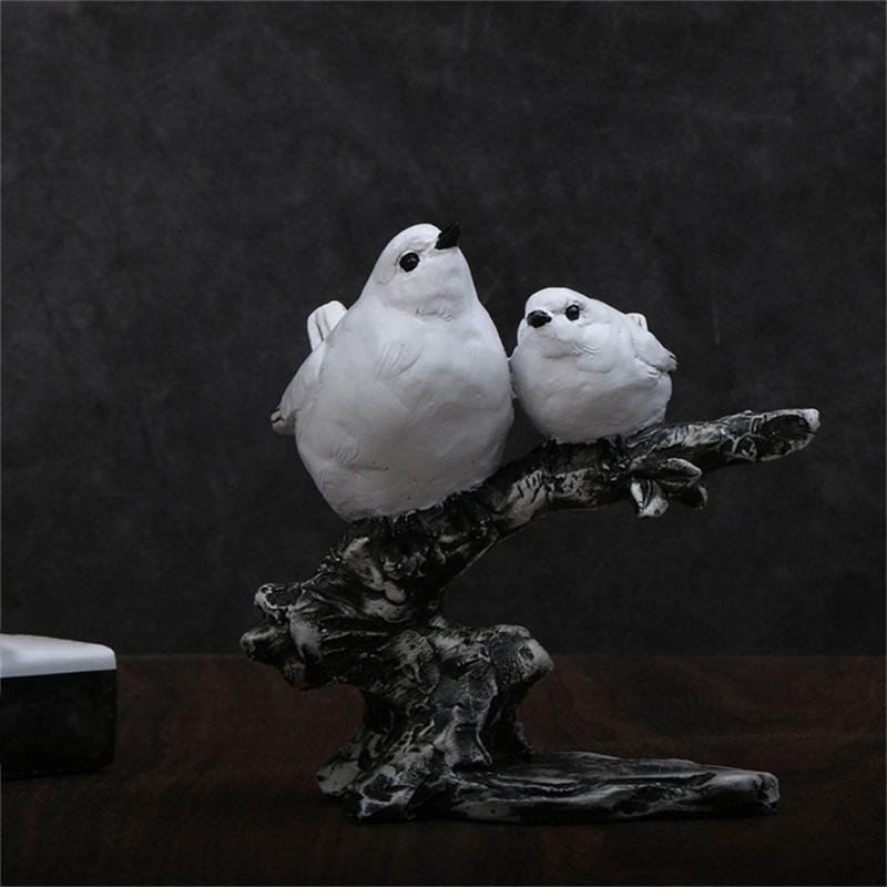 Animal Statue Modern Sculpture for Home Office Desk Decor Resin Birds Figurine Gifts Decorative Birds on Branch Statue
