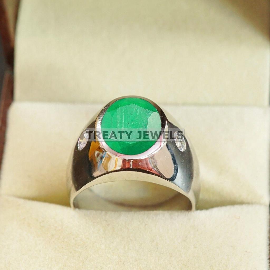 Emerald Oval Cut Gemstone With 925 Sterling Silver Ring For Men's #B5 JL375671230973