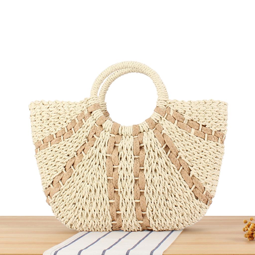 Large Capacity Woven Beach Bag for Women, Niche Design Handheld Vacation Tote with Textured Braiding, Versatile Casual Purse for Seaside & Daily