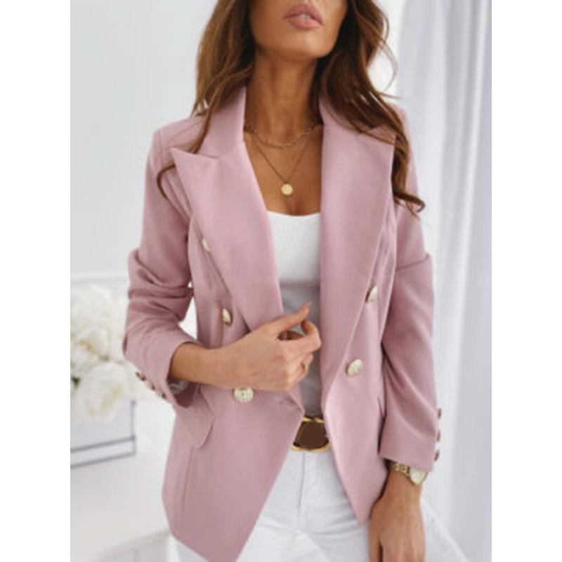 Fashion Long Sleeve Loose Suit Collar Women Jackets Double Breasted Solid Color Office Ladies Streetwear Shirt Female Slim Fit Casual Simple Clothing