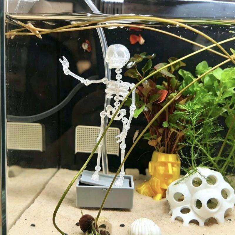 1Pcs Dancing Skeleton Aquarium Bubbler Unique 3D Printed Plastic Skull Ornament for Fish Tank Landscaping