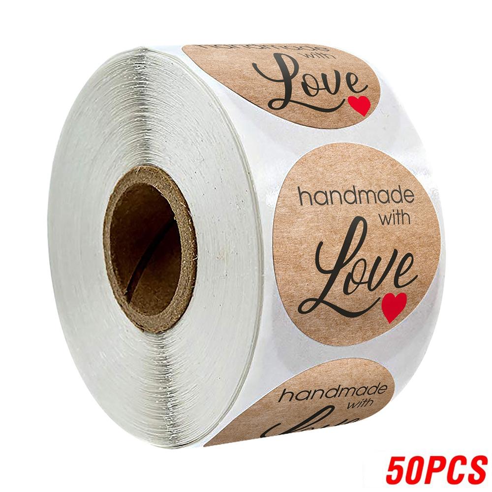 50-500Pcs Kraft Paper Homemade With Love Stickers Scrapbooking For Envelope And Package Seal Labels Sticker Stationery Handmade