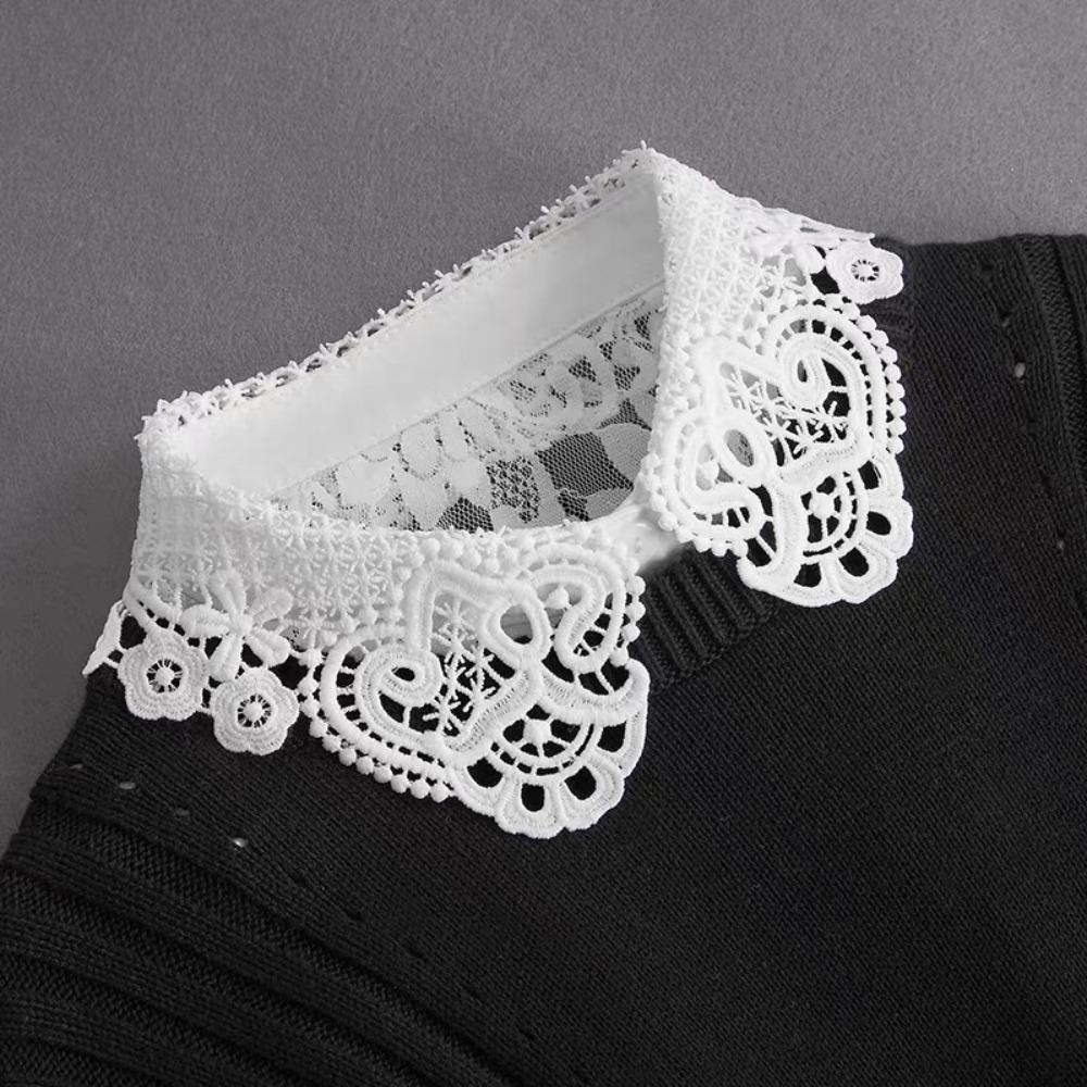

Hot White Vintage Front Tie Stand Beads Detachable Fake Collar False Blouse Collar Women Ladies