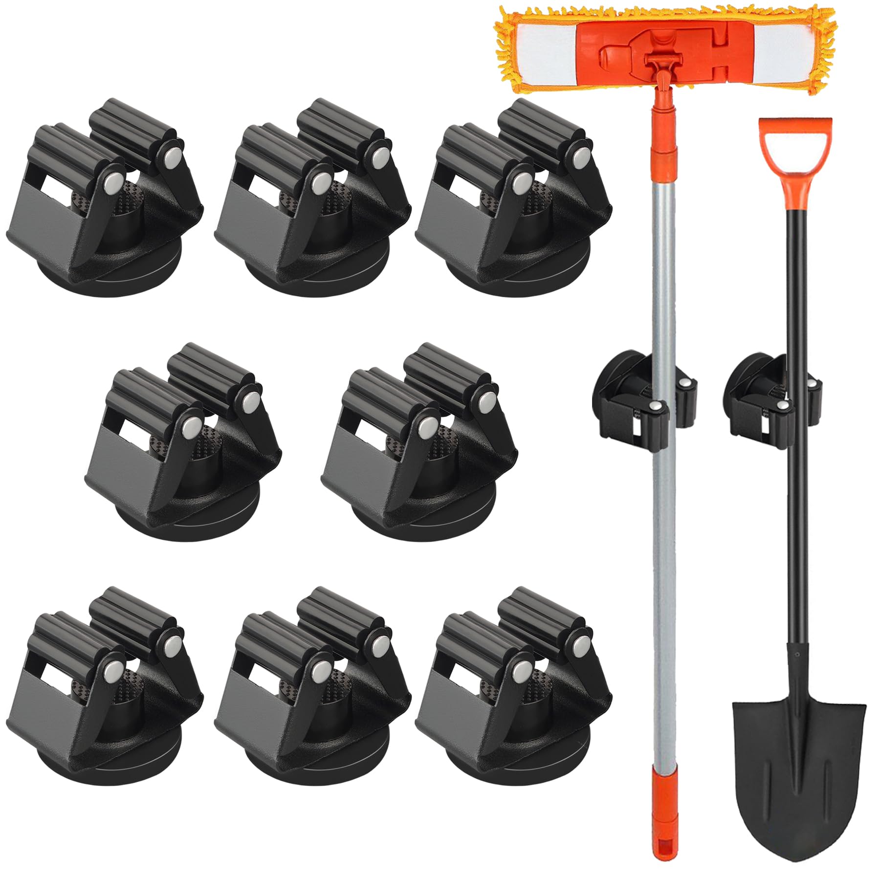 

MUTUACTOR Magnetic Broom Holder, 8-Pack, Non-Slip Magnetic Mount Storage Broom Holder with Rubber Gripper, 12lb Heavy Duty Magnetic Tool Holder for Wo