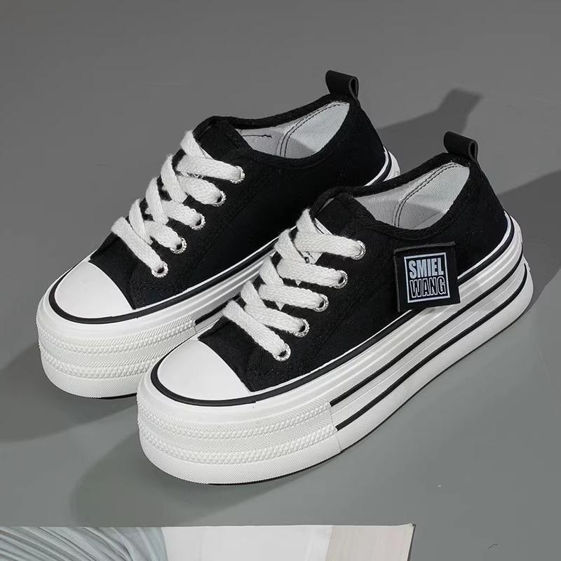 

Платформенные парусиновые туфли женские весенние белые туфли повседневные ретро универсальные кеды женские 35 чёрный