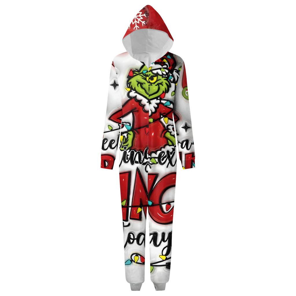 Parent-Christmas Printed Parent-Child Hooded Zip One-piece Homewear