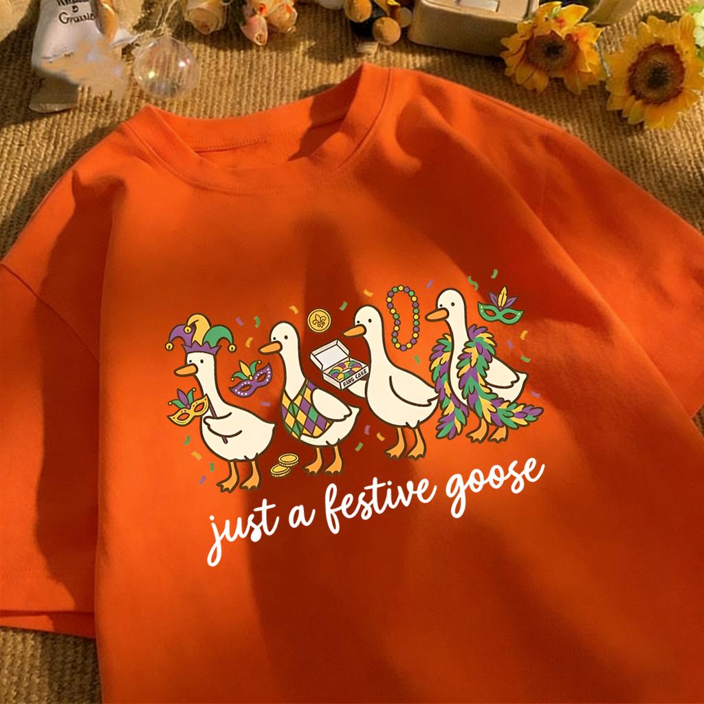 Just A Bestive Goose Print Unisex Basics T-Shirt Summer Loose Short Sleeve O-Neck Cotton Tee Fashion Unisex All-Match Clothing