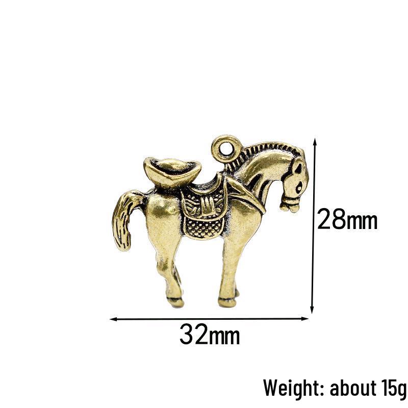 Brass Horse Wealth Keychain Pendant with Five Copper Coins - Creative Car Hanging Ornament