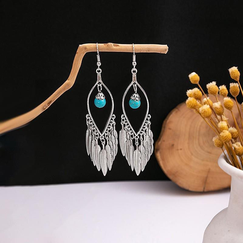 Elegant Bohemian Tassel Stud Earrings - Retro Ethnic Dangle Design