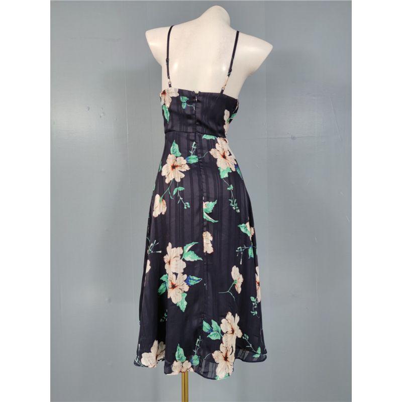 Export Single Lu's Summer Sling Exquisite Print Dark Pattern French Style Temperament Elegance Short Split Special Dress