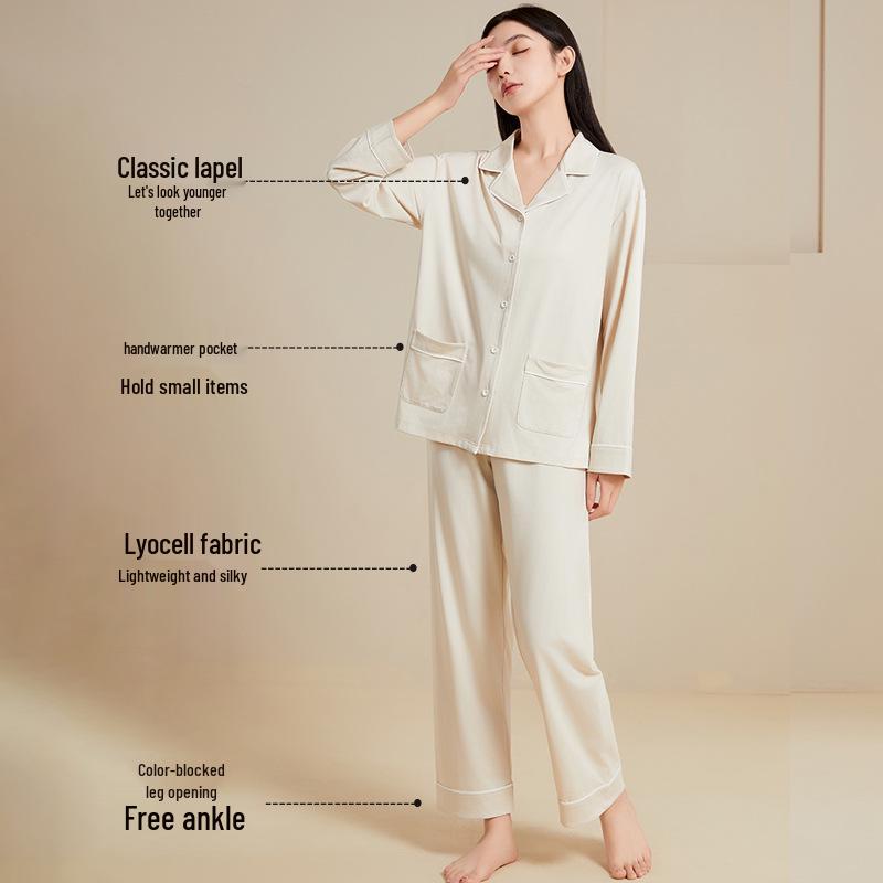 Women's Lyocell & Cotton Postpartum Pajama Set - Loose, Breathable Long Sleeve & Pants for Indoor/Outdoor Wear