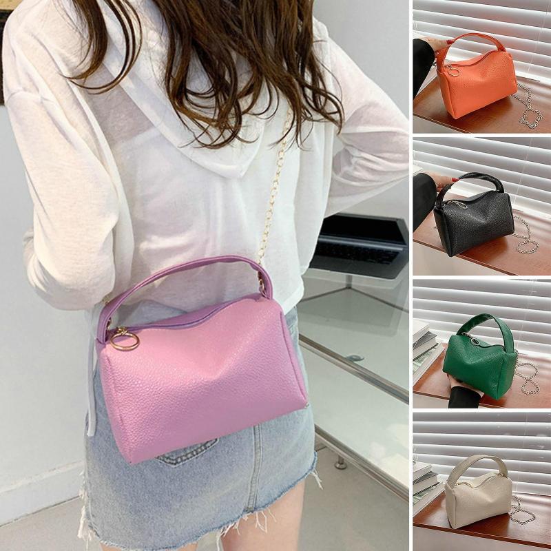 Crossbody Bag Space-Saving Large Capacity Zipper Closure Portable Handle Detachable Shoulder Strap Decorate Square Women Chain Shoulder Bag