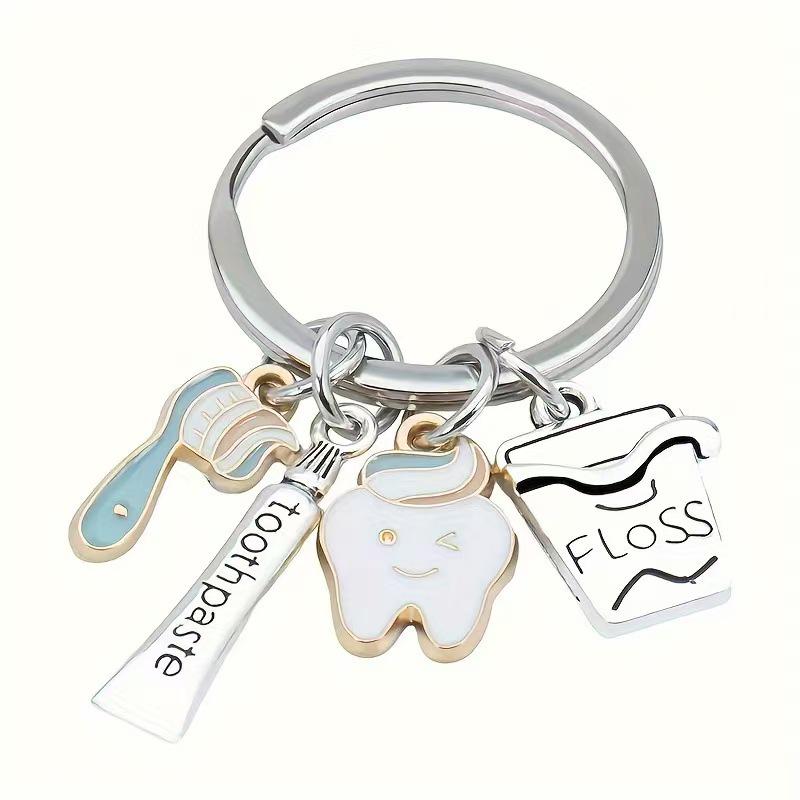 European and American Style Dental Care Keychain with Toothbrush, Toothpaste, and Floss - Creative Backpack Pendant Gift