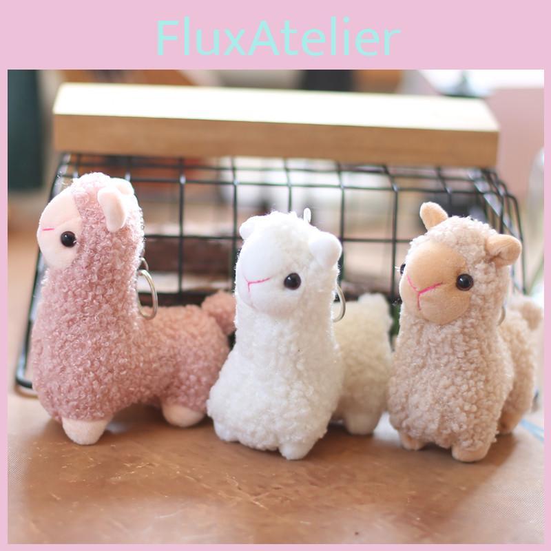 Adorable Porte-clés en Peluche Alpaga Doux avec Peluche Courte Moelleuse Blanc Rose Marron
