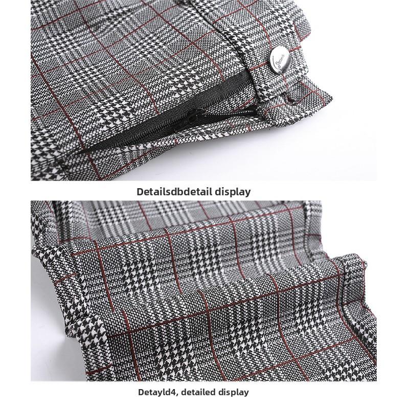 Plaid Flared Pants New Women's Nine-Quarter Pants 2026 Spring Elastic High-Waisted Slim-Fit Flared Pants with Slits