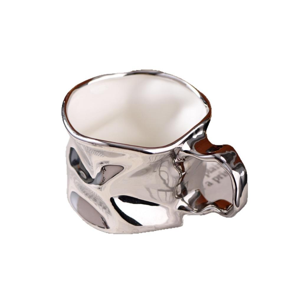 Modern Electroplated Silver Ceramic Coffee Cup Artistic Abstract Wrinkled Mug Metallic Imitation Milk Breakfast Cup Couple's Mug