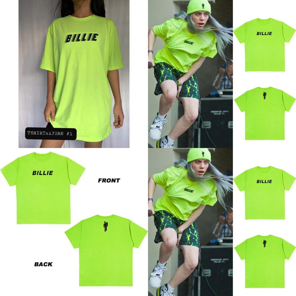 Billie Eilish Print Short Sleeve Crew Neck Tshirt For Women Summer Tops In Fluorescent Green