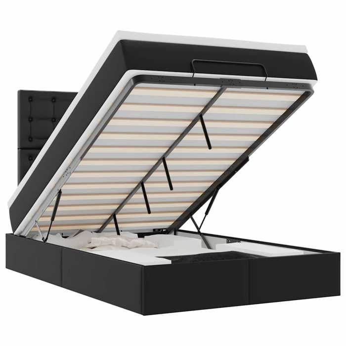 Cadre de lit avec matelas - Maison Exclusive - Similicuir noir - 120x190 cm - Rangement sous le lit