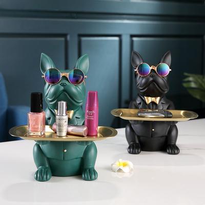 Scultura di Bulldog Francese Nordico Statuetta di Cane Statua Portachiavi Gioielli Contenitore Decorazione da Tavolo Regalo Con Occhiali Piastra Ornamenti