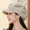 New Style Rabbit Fur Octagonal Hat Women's Fashionable Plush Hat Cat Ear Thermal Cap Wide-Circumference Head Wrap