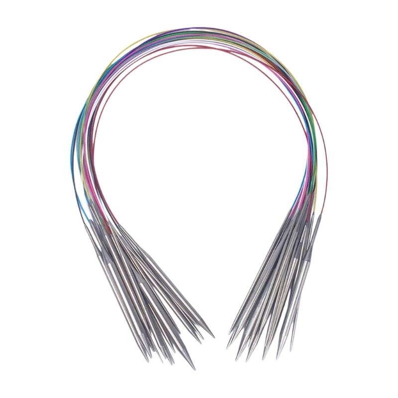 18 Piece Circular Knitting Needle Set for Sweater Scarves Bag, Hat Making Garment Making, Multi Size Stainless Steel Circular Needle with Wire Cable