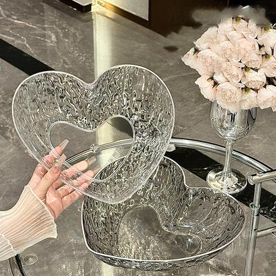 1 Peça Nova Placa de Frutas Transparente em Formato de Coração com Ondas de Água Placa de Cristal Placa de Frutas Pratos para Mesa de Jantar ao Ar Livre