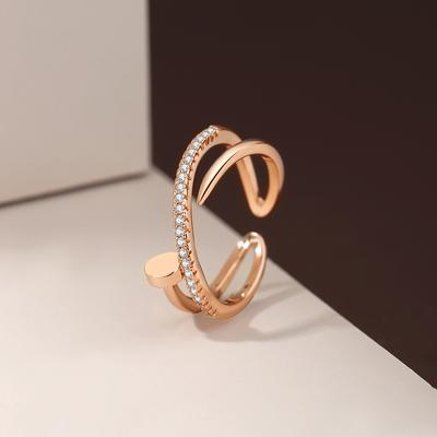 Temperament Nail Ring Women's Light Luxury Simple Zircon Cross Ring
