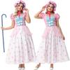 Toy Story Bo Peep Cosplay Costume Pink Polka Dot Dress Halloween Party Adult Role Play Outfit with Hat Crinoline Set