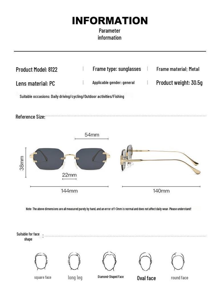 Trendsetting Frameless Metal Sunglasses: High-End Street Style for Men & Women