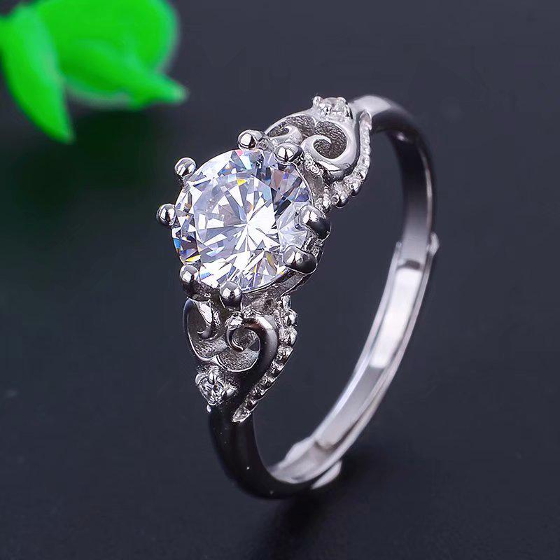 Adjustable S925 Silver Overlapping Ring for Moissanite, Diamond Style, Birthday Gift