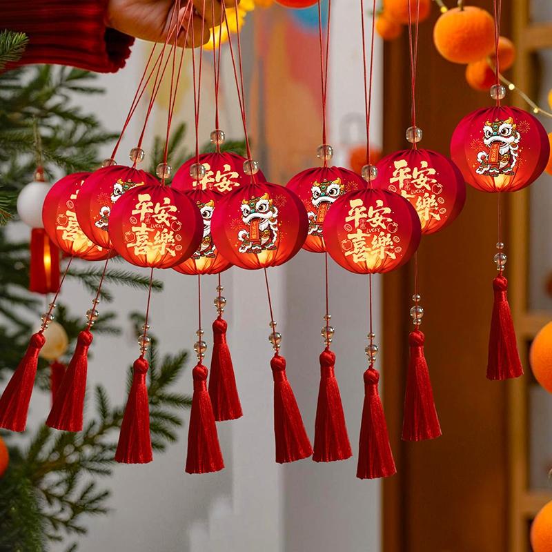 Chinese New Year Glowing Lanterns  Chinese Red Mini Lantern Led Hanging Light Ornament Spring Festival Home Decor