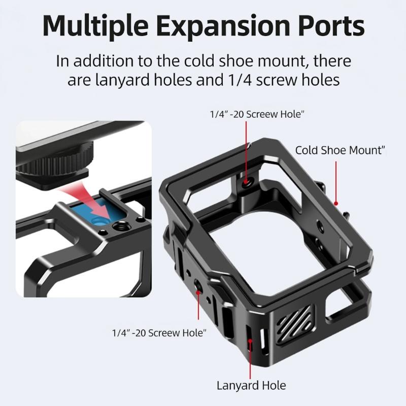 High Strength Aluminum Camera Cage For Action Cameras Frame Offering Full Protections Easy Battery Access 1/4inch Hole