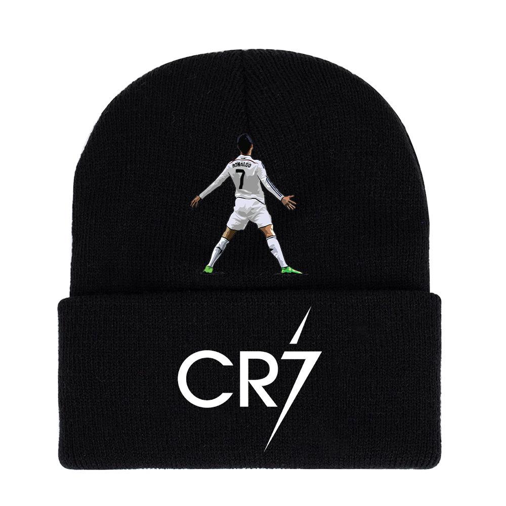 CR7 Knit Black Football Hat - Unisex, Versatile, Warm for Autumn & Winter