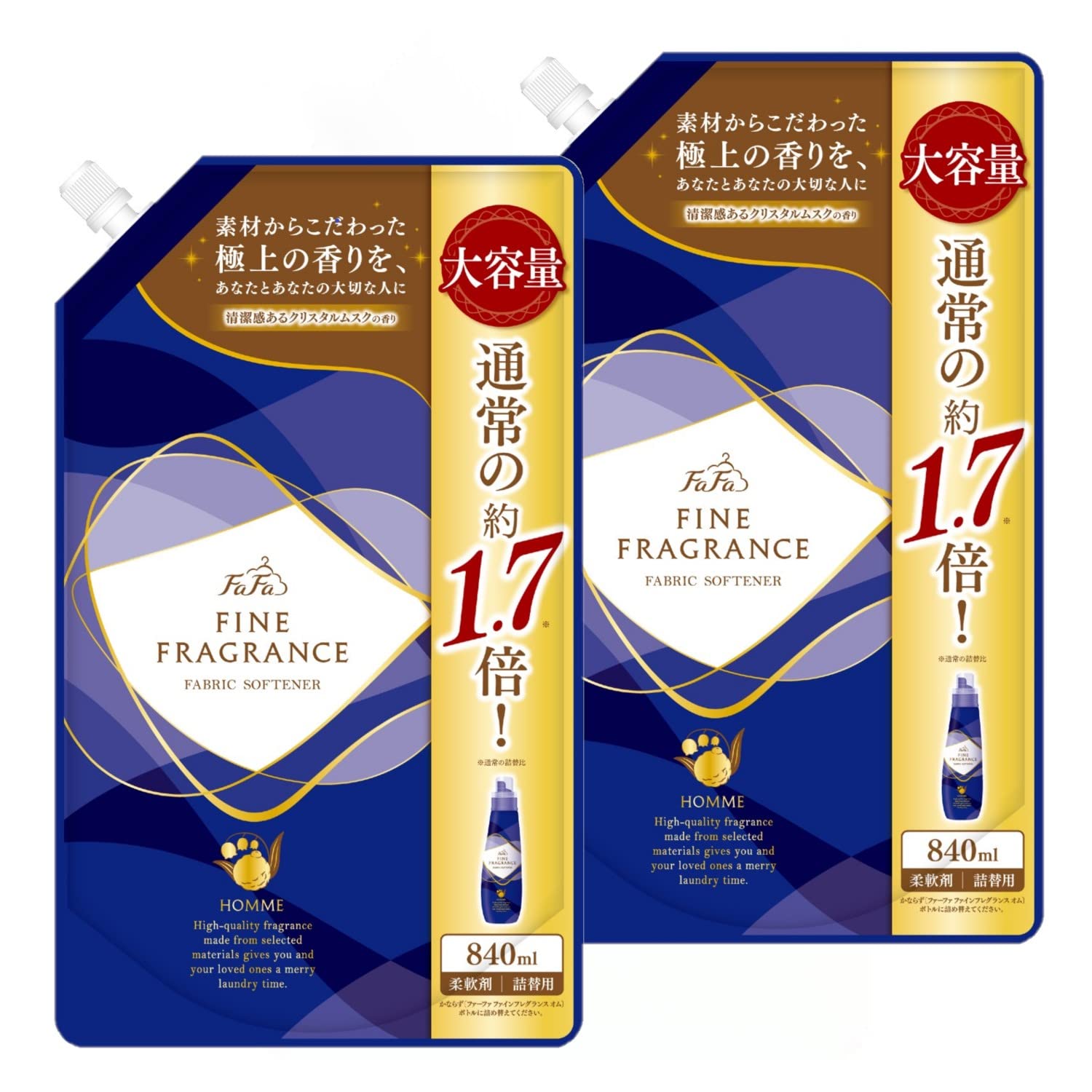 

Кондиционер для белья FaFa Fine Fragrance Homme 840 мл Большой объем Аромат Кристальный мускус x [Оптовая покупка] Запасной блок, 2 шт.