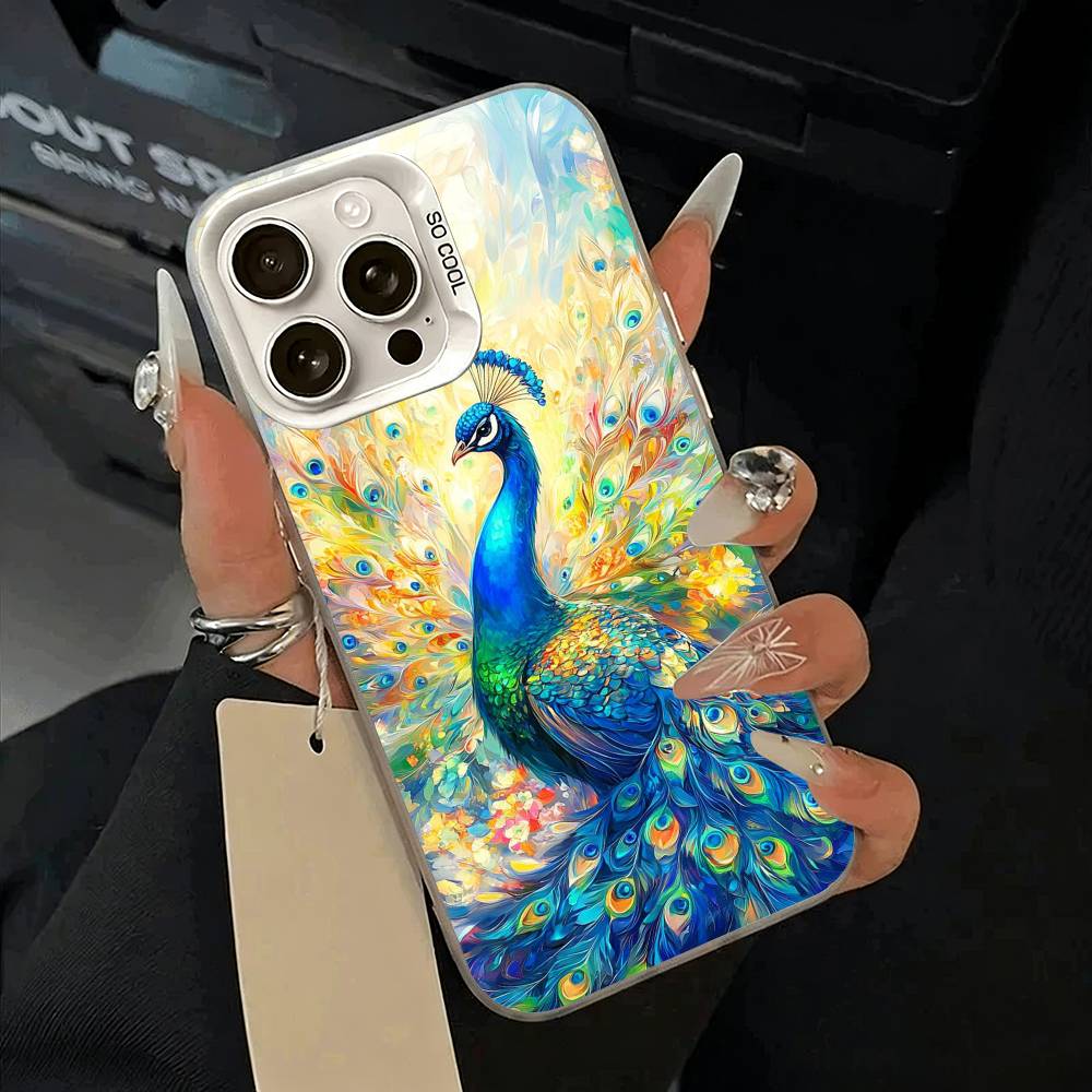 

Colorful peacock Phone Case For iPhone 17,16,15,14,13,12,11 Plus,Pro Max,XS,white silver phone case iPhone17Pro