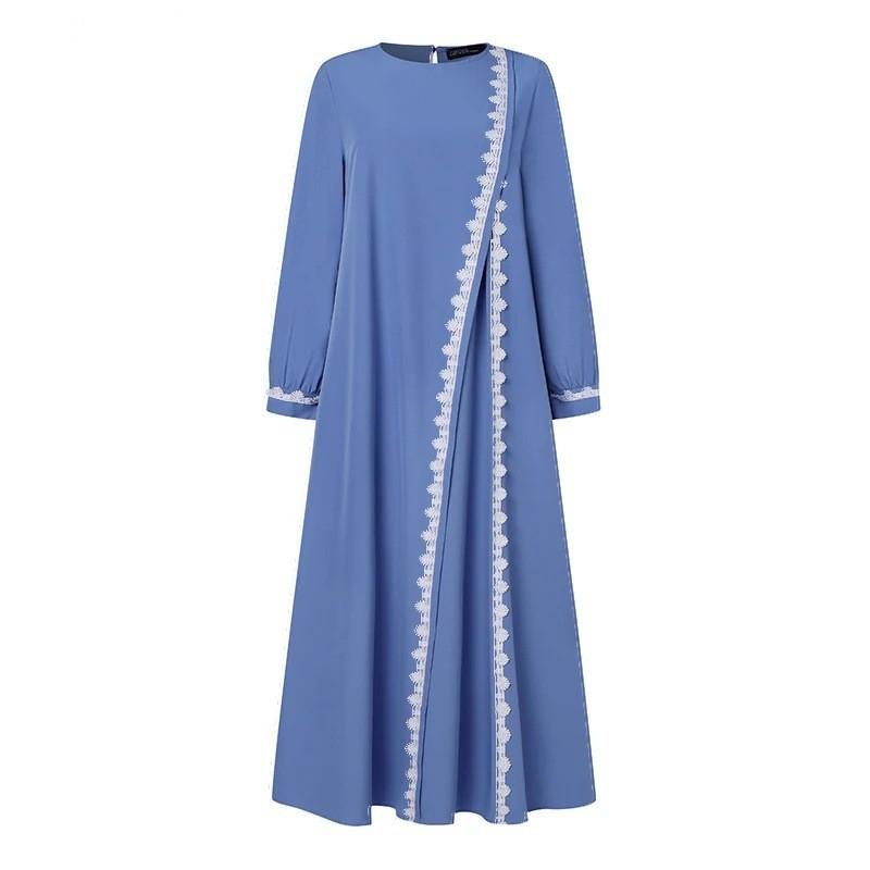 Muslim Women's Lace Robe Dress Fashion Long Sleeve Vest Women's Spring Casual Dress