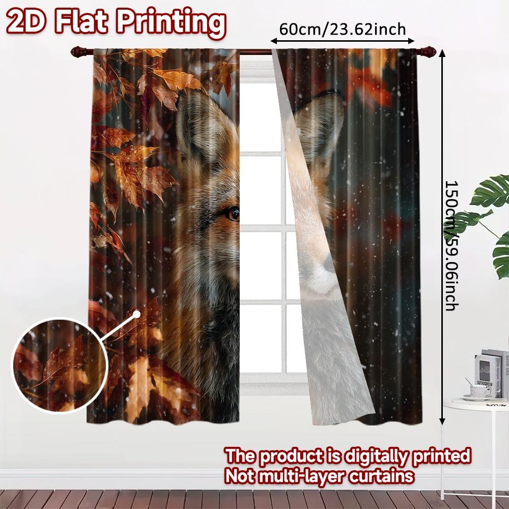2pcs, 2D FLAT PRINTING Curtains (Without Rod) Autumn Fox(4) Chic Print Curtains Festival Versatile Fabric Curtains Decorations