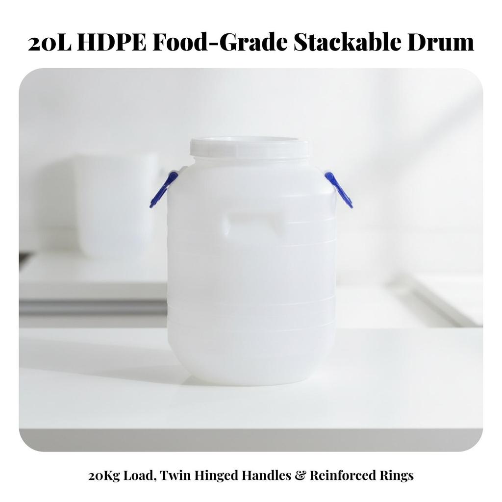 Portable 20L HDPE Storage Container Long-Lasting Round Plastic
