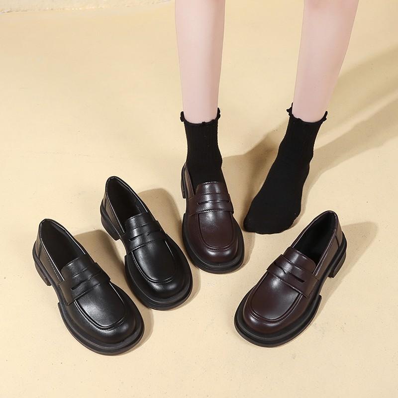 Japanese Small Leather Shoes Women's Spring New British Style Black Platform Loafers Retro
